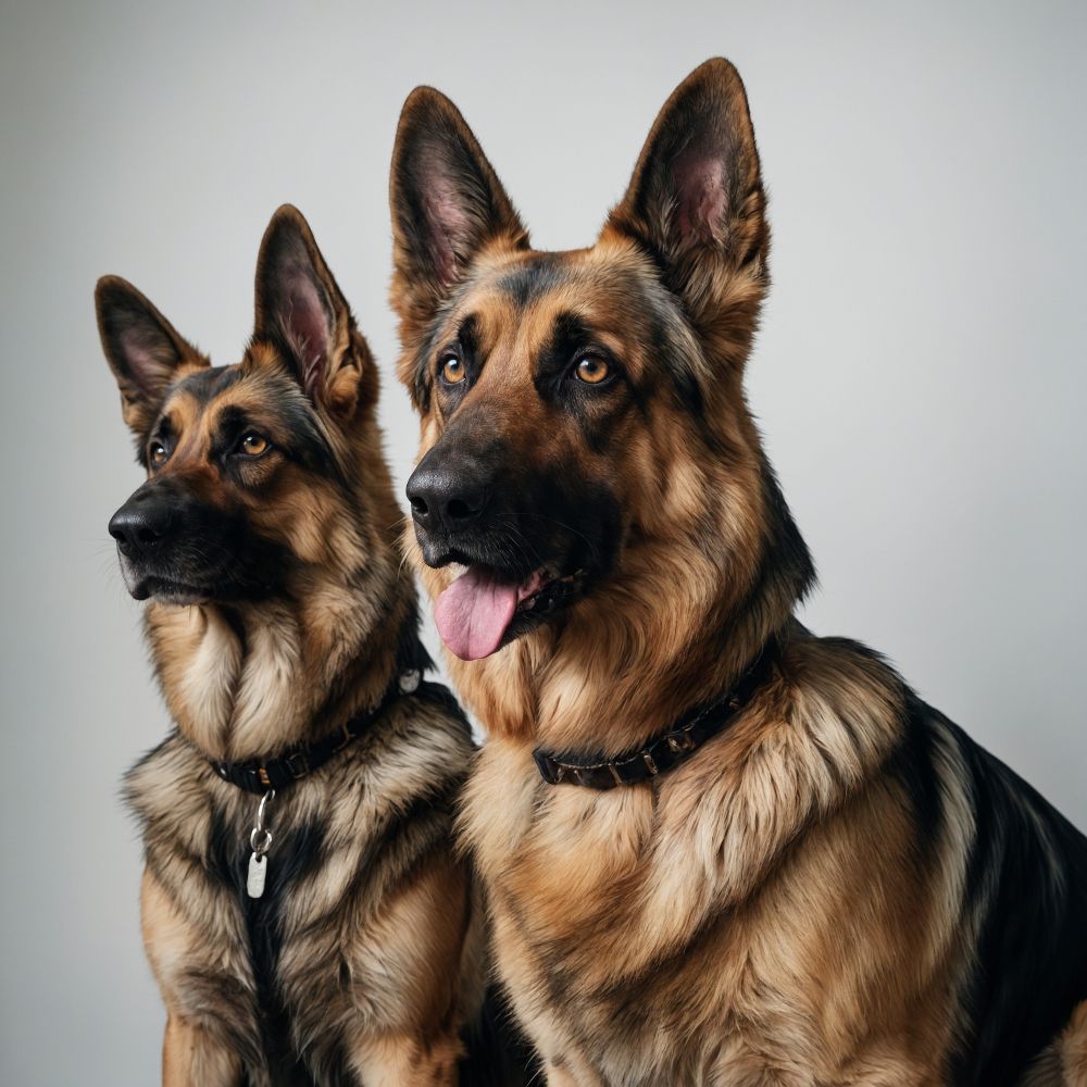 two adult German Shepherd dogs.